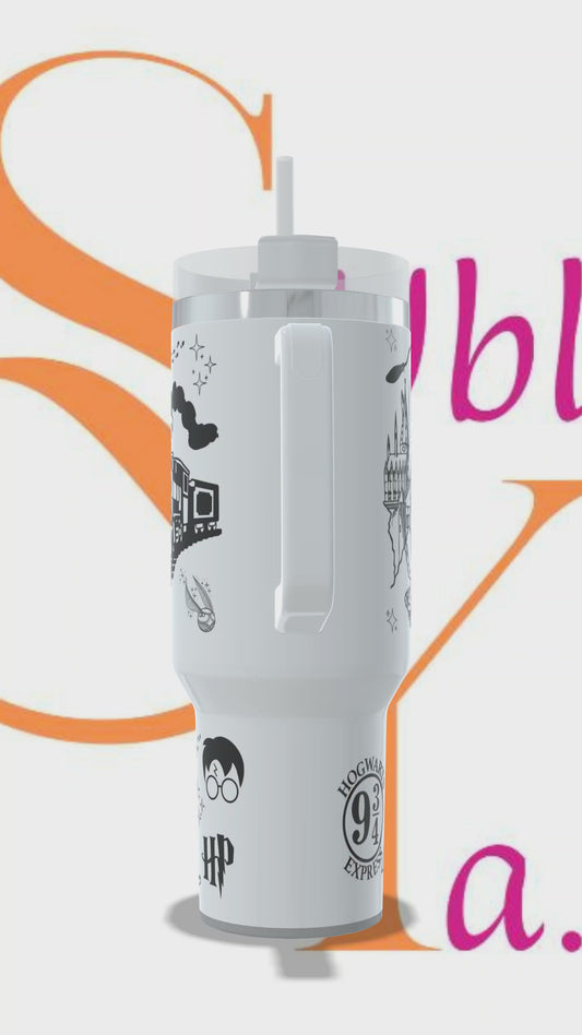 Vaso térmico tipo Stanley de 40oz (1.2litros)Blanco, Harry Potter.