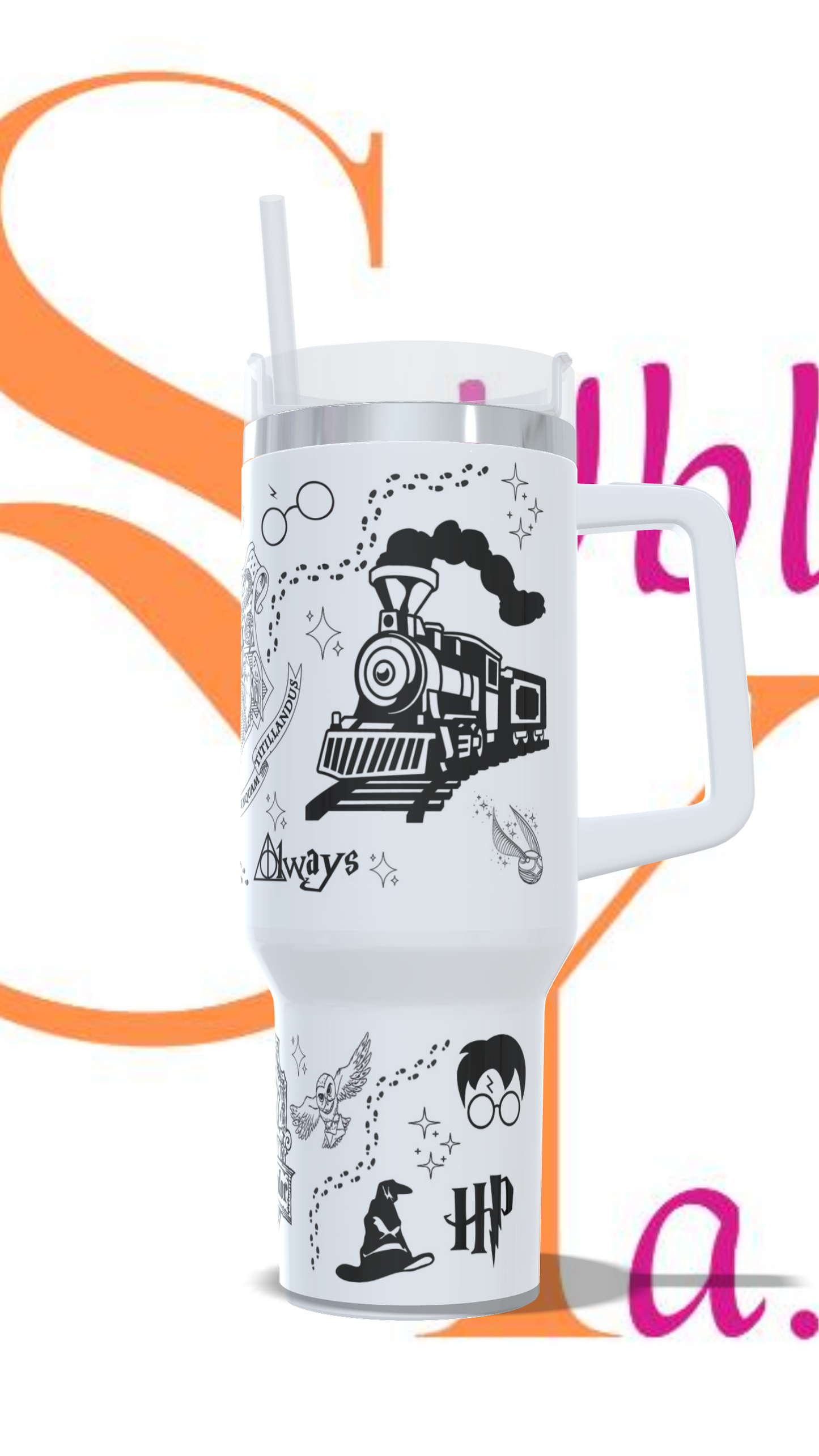 Vaso térmico tipo Stanley de 40oz (1.2litros)Blanco, Harry Potter.