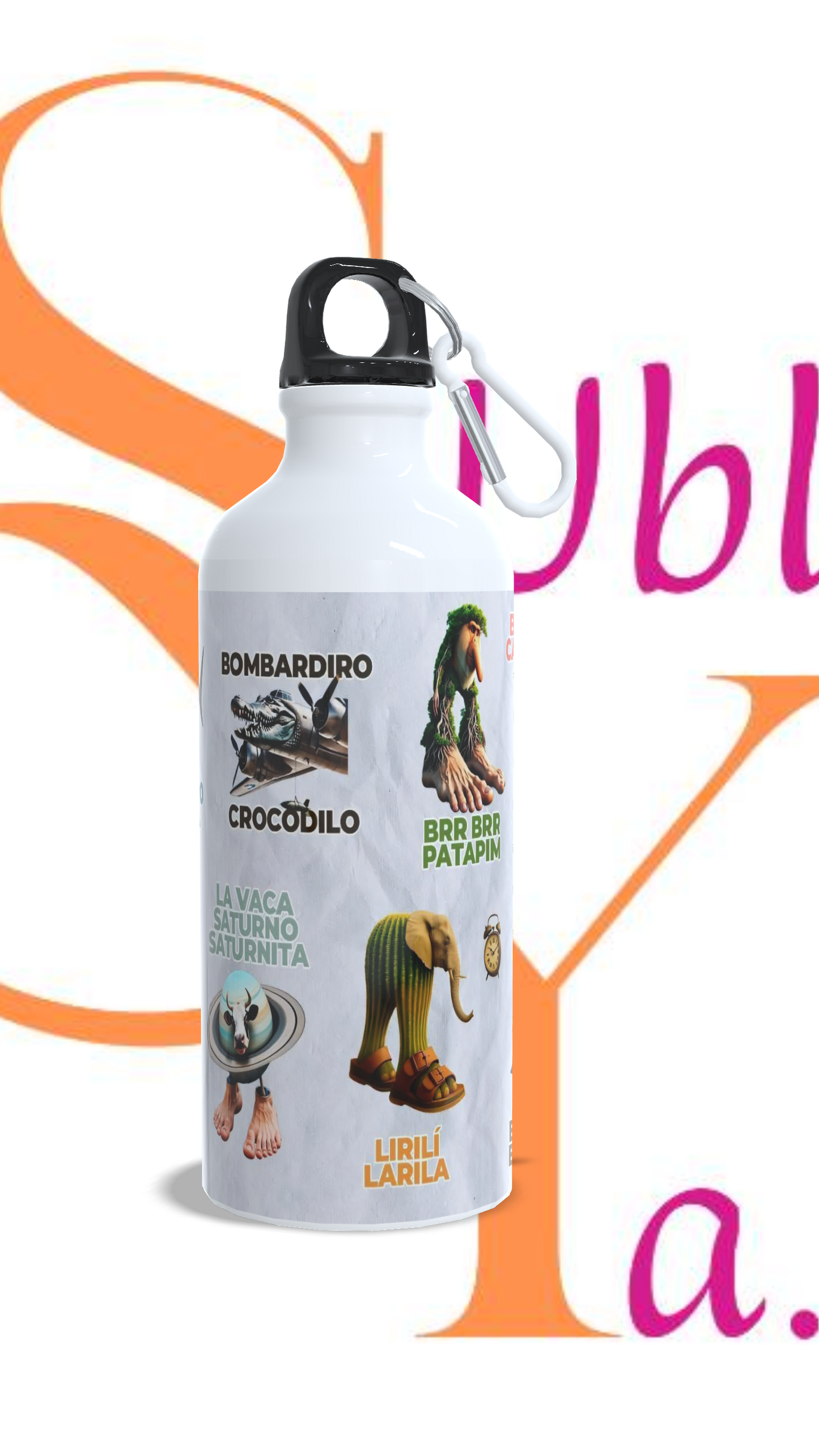 Botella de 600ml tapa rosca y mosquetón, Temática: Tralalero tralala.