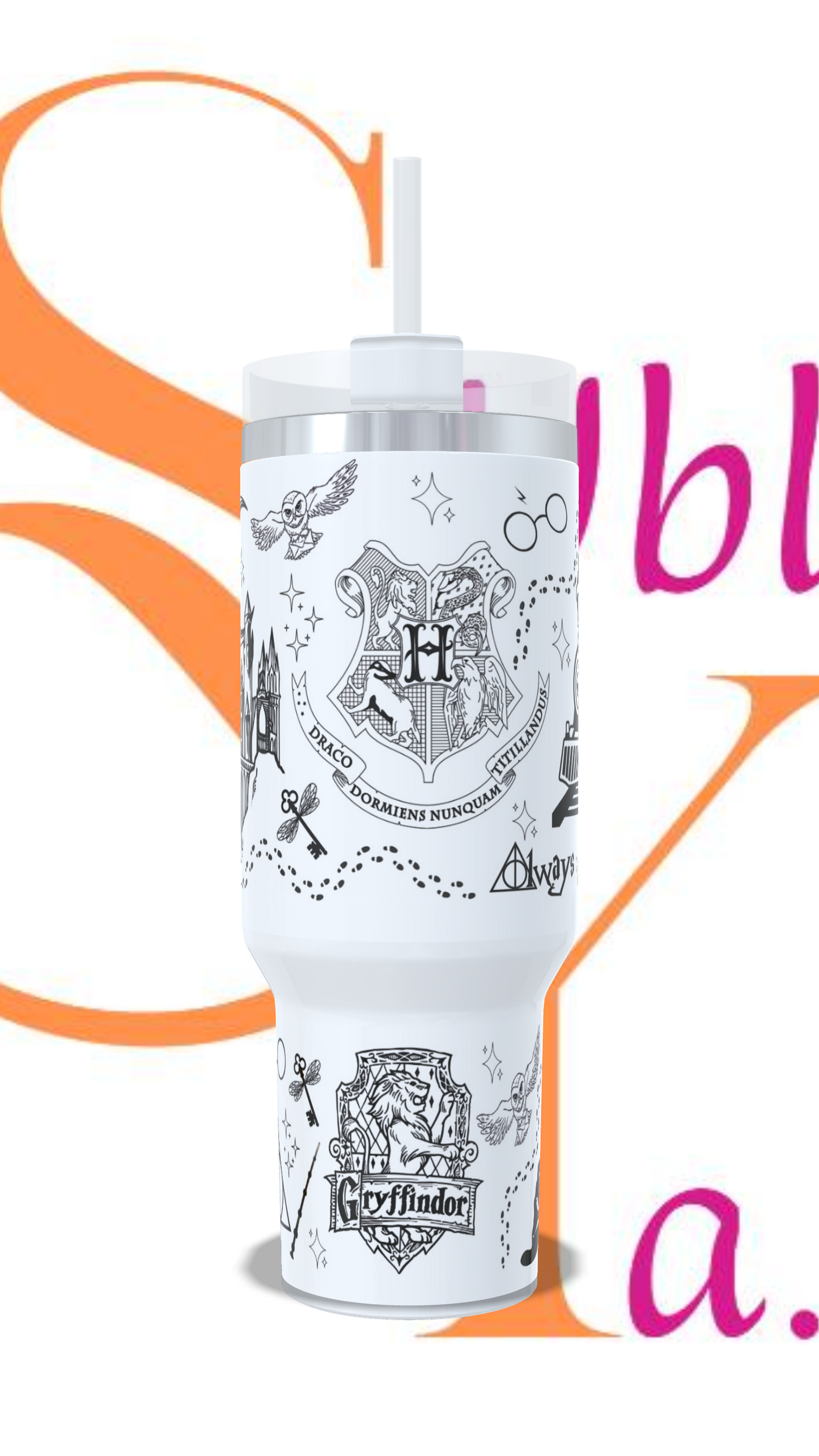 Vaso térmico tipo Stanley de 40oz (1.2litros)Blanco, Harry Potter.