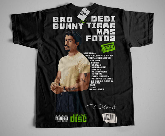 Polera de algodón Negra Bad Bunny Debí tirar más Fotos.
